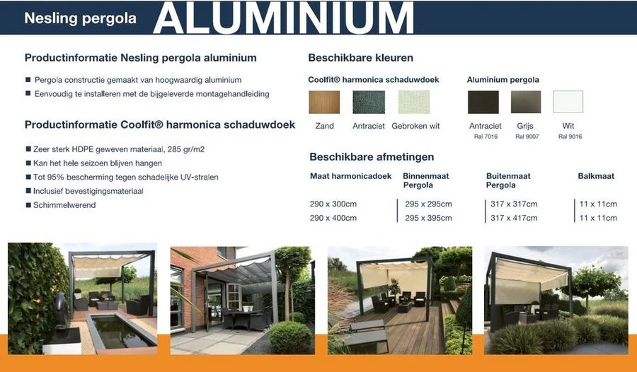 Nesling Pergola Alu Antra Stand Alone 319x419 Cm Zand - Afbeelding 2