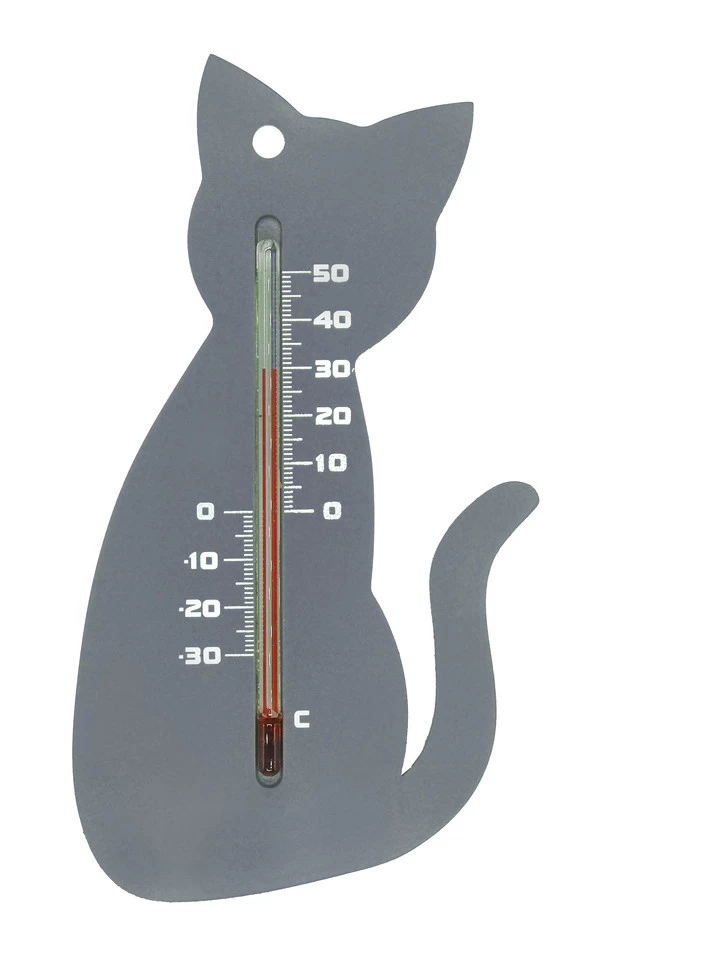NATURE Buitenmuurthermometer Kat Grijs - 15x9.5x0.3 Cm