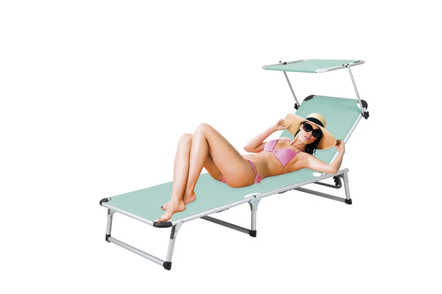 Ligbed Parma Mint Green Met Zonnedakje Opvouwbaar Aluminium Frame Met Textilene