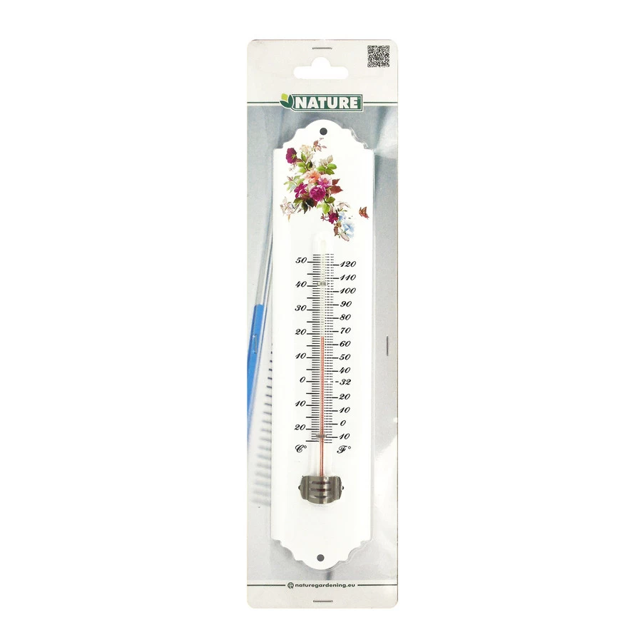 NATURE Buitenmuurthermometer Wit Bloemen Kelvin 16 - Metaal - 30x6.5x1 Cm - Afbeelding 2