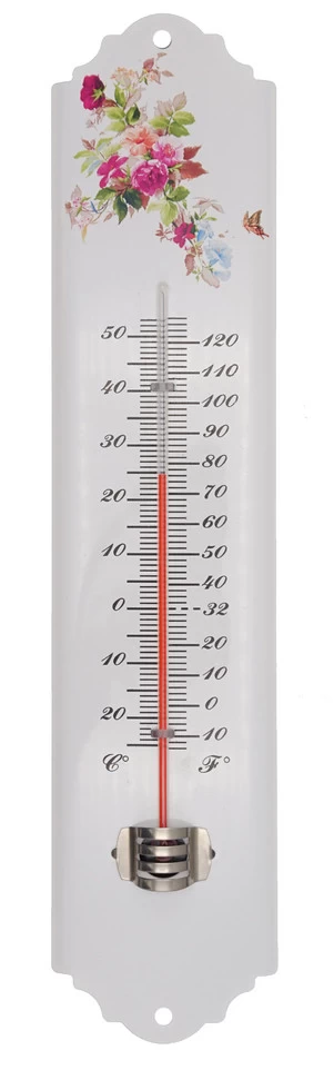 NATURE Buitenmuurthermometer Wit Bloemen Kelvin 16 - Metaal - 30x6.5x1 Cm