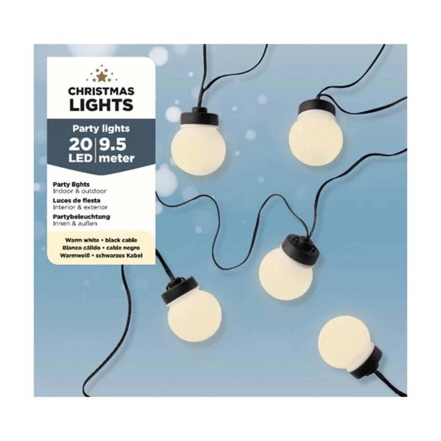 Lumineo LED Globe Party Light Outdoor 9.5 M - 20 Lights - Black/Warm White - Afbeelding 2