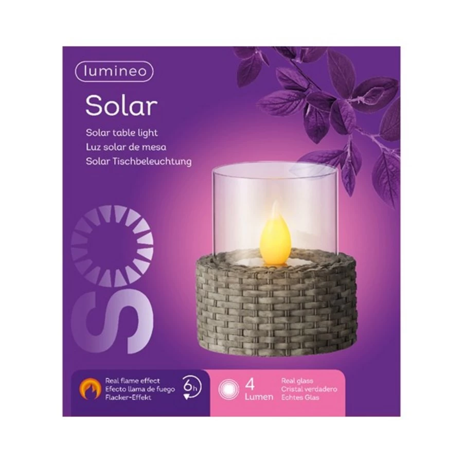 Lumineo LED Solar Tafellamp Wicker Antraciet 12x13.5 Cm - Vlam Effect - Afbeelding 2