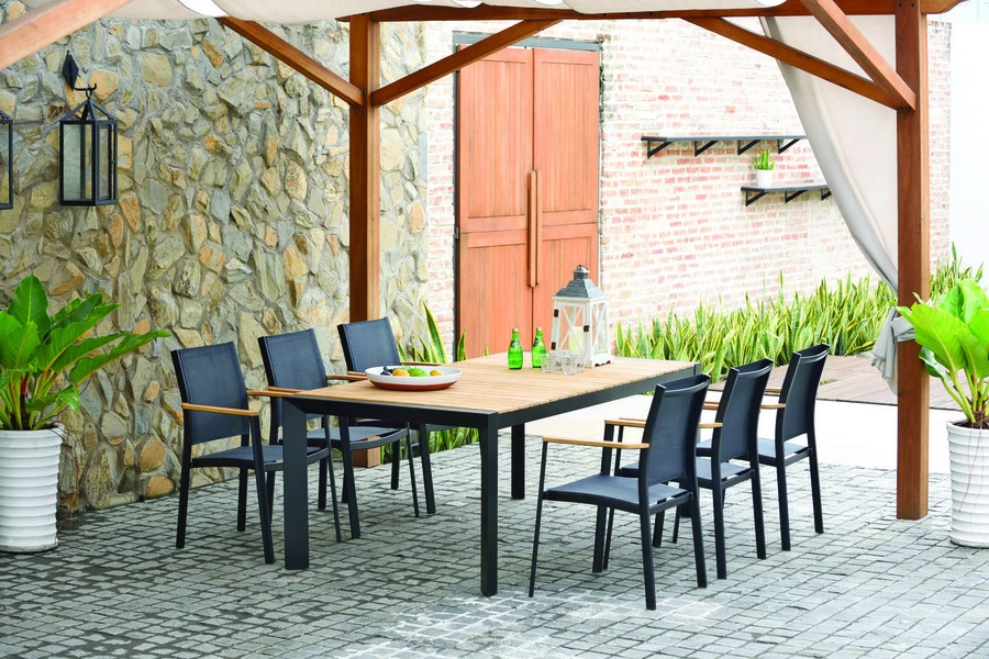 Gescova Tuinset Braga + 6x Bilbao Zwart Aluminium + Teak - Afbeelding 2