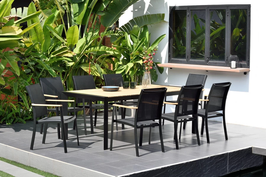 Gescova Tuinset Braga + 6x Bilbao Zwart Aluminium + Teak