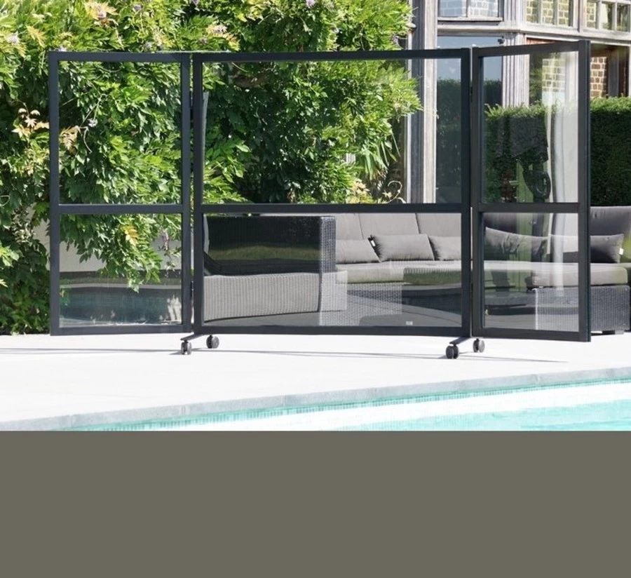 Therma Marseille Glazen Windscherm 3m Met Kwartsgrijs Aluminium Frame