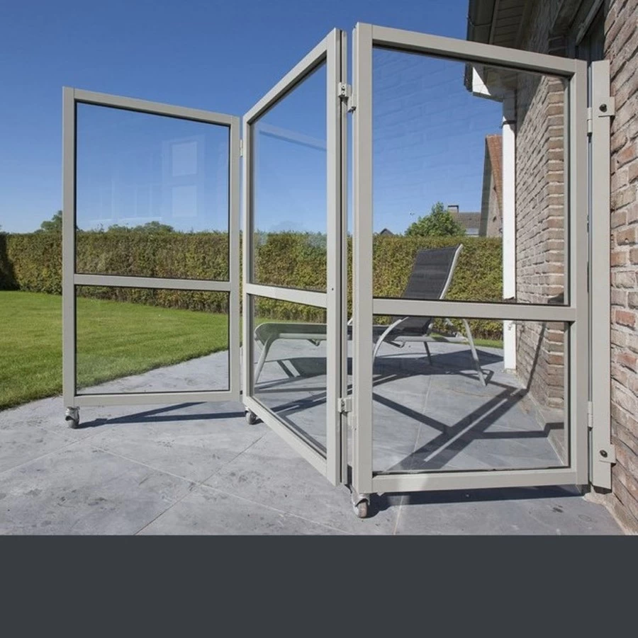 Therma Accordeon Glazen Windscherm Met 3 Panelen - Antraciet Alu Frame