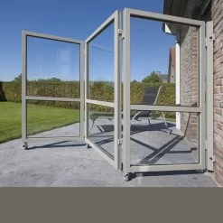Therma Accordeon Glazen Windscherm Met 3 Panelen - Kwartsgrijs Alu Frame