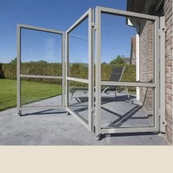 Therma Accordeon Glazen Windscherm Met 4 Panelen - Cremewit Alu Frame