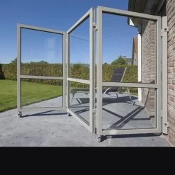 Therma Accordeon Glazen Windscherm Met 4 Panelen - Gitzwart Alu Frame