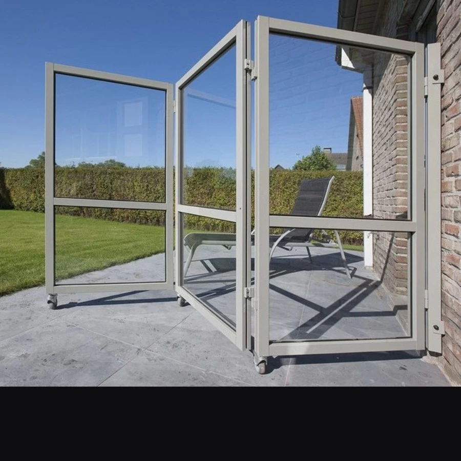 Therma Accordeon Glazen Windscherm Met 4 Panelen - Gitzwart Alu Frame