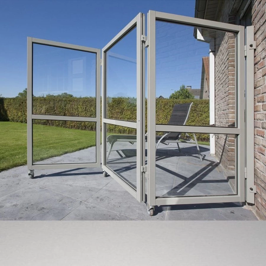 Therma Accordeon Glazen Windscherm Met 4 Panelen - Aluminiumkleur Alu Frame