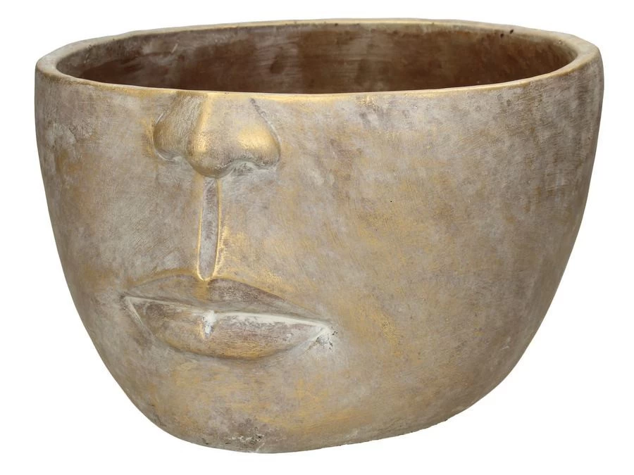 Bloempot Gezicht Beton Goud 28.5x28.5x18cm