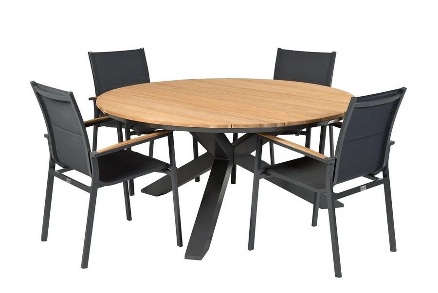 Tierra Outdoor Orbital Ronde Tuintafel Charcoal Frame Met Teak Blad - 120x75 Cm - Afbeelding 3