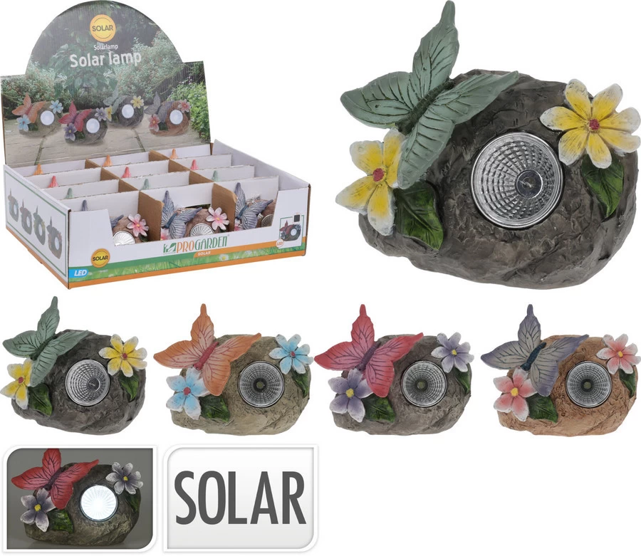 Vlinder Op Steen Solar 11.5x5.5x10 Cm - Assorti
