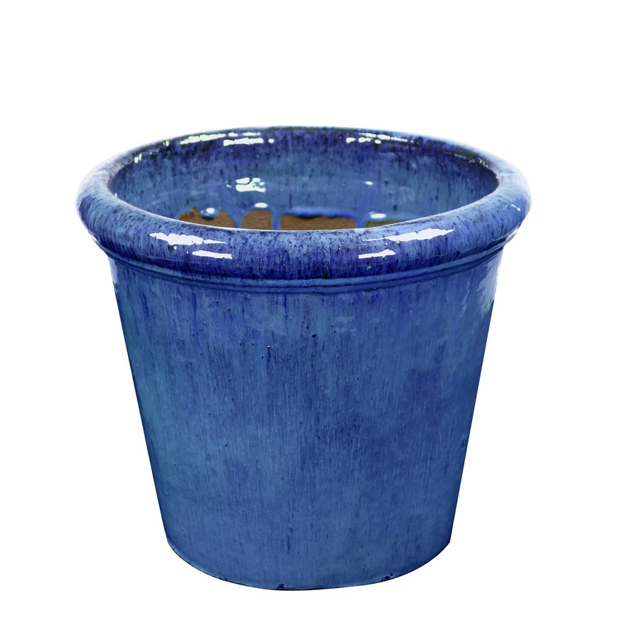 Bloempot Geglazuurd Campo Blauw Diam. 37cm X Hoogte 31cm