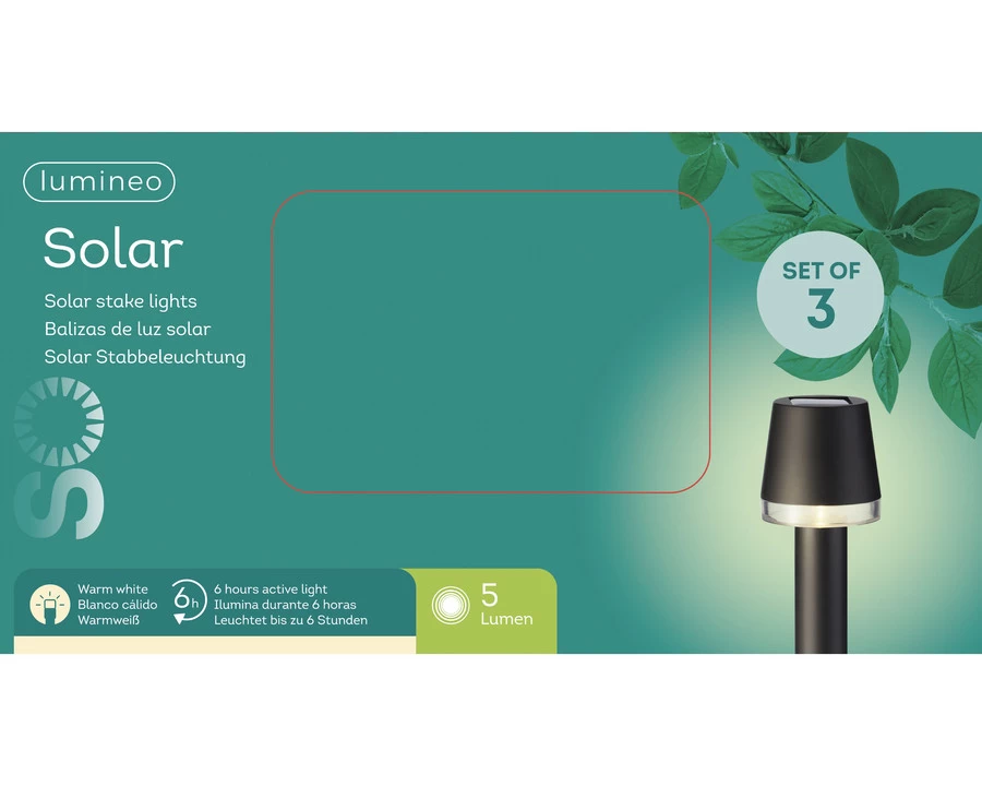 Lumineo Tuinverlichting LED Solar Zwart 3 Stuks 8x31.5 Cm - Warm Wit - Afbeelding 4