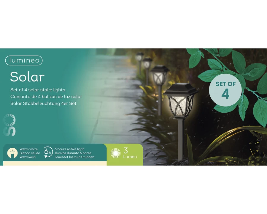 Lumineo Tuinverlichting LED Solar Zwart 4 Stuks 10x33 Cm - Warm Wit - Afbeelding 9