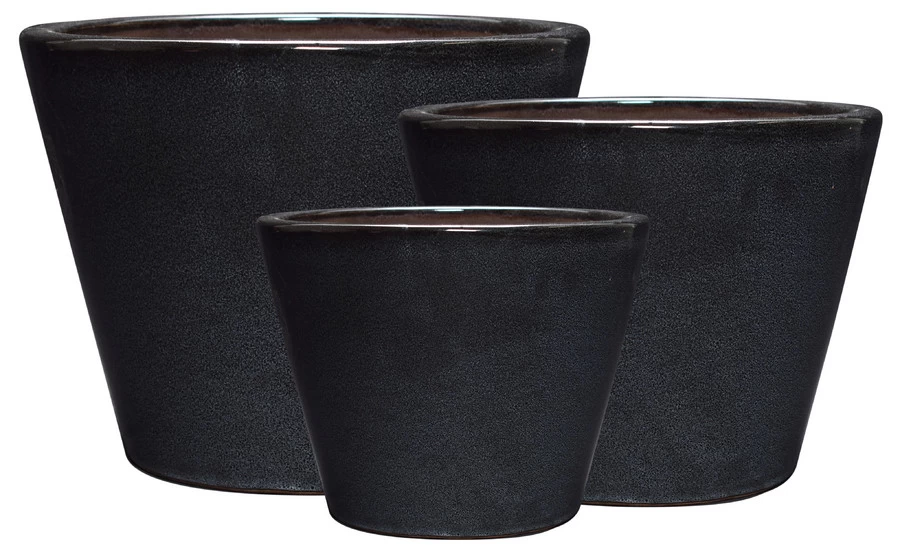 Bloempot Picchu Aardewerk Geglazuurd 19x15.5 Cm - Zwart